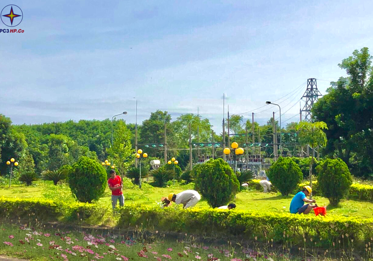 Công nhân vận hành chăm sóc Vườn hoa và Trạm biến áp 35kV - NMTĐ Đrây H'Linh 2